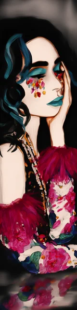 Free unique bookmark featuring a sad lady with black hair